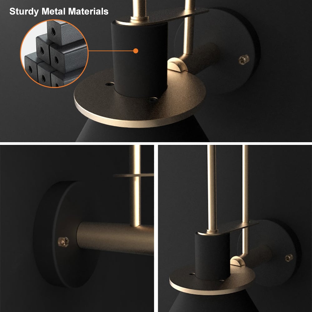 HMR - 1-Light Cone Indoor Wall Sconce with Tapered Shade in Black, Metal
