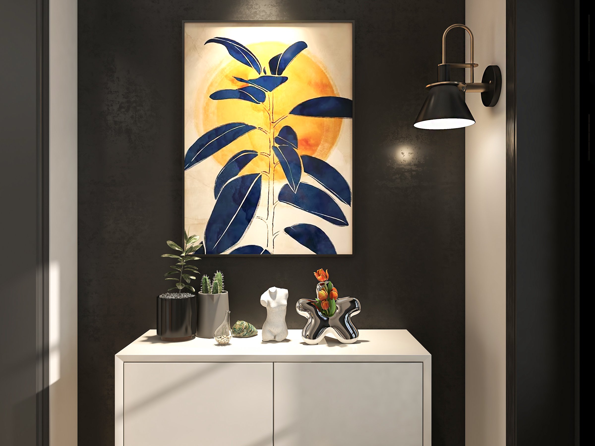 HMR - 1-Light Cone Indoor Wall Sconce with Tapered Shade in Black, Metal
