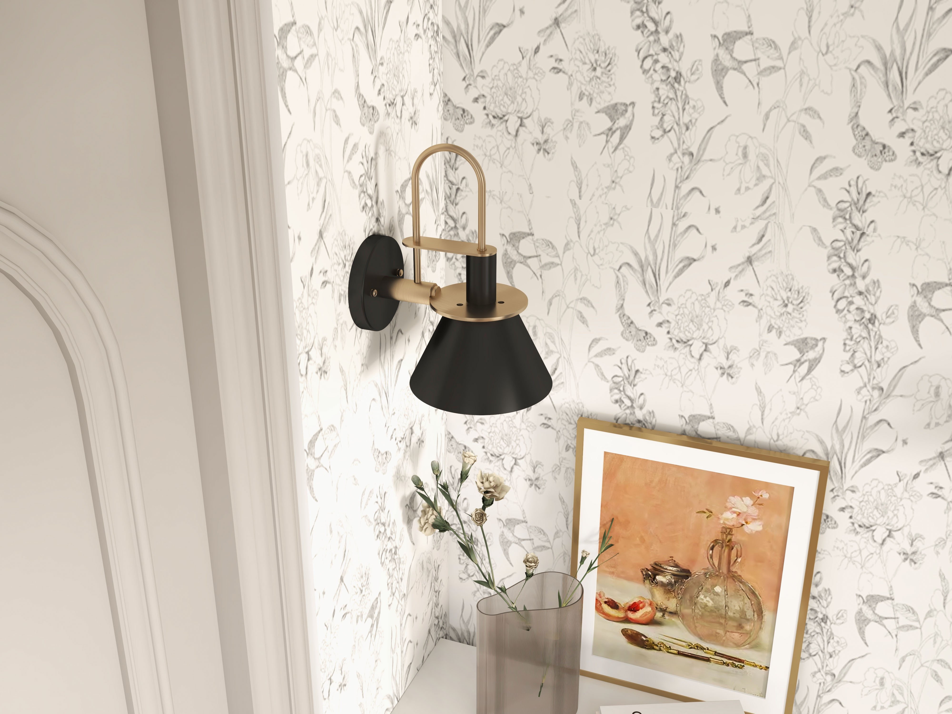 HMR - 1-Light Cone Indoor Wall Sconce with Tapered Shade in Black, Metal