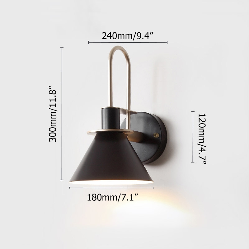HMR - 1-Light Cone Indoor Wall Sconce with Tapered Shade in Black, Metal