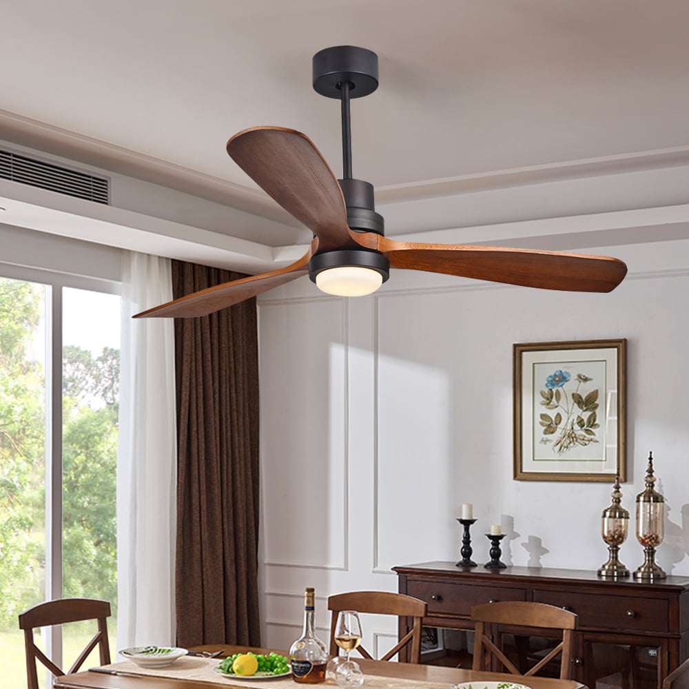 HMR - LED Ceiling Fan Light with 3 Blades and Remote Control in 52" L, Glass, Black and Walnut