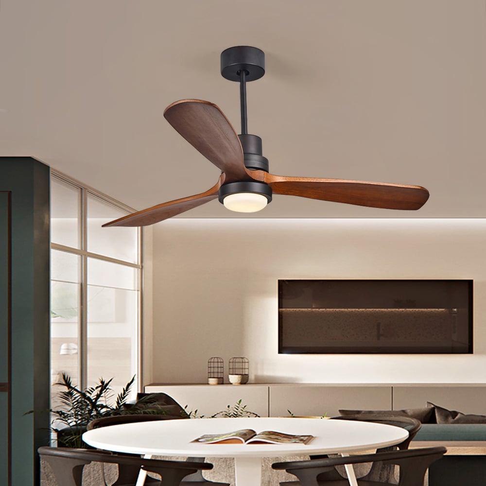HMR - LED Ceiling Fan Light with 3 Blades and Remote Control in 52" L, Glass, Black and Walnut