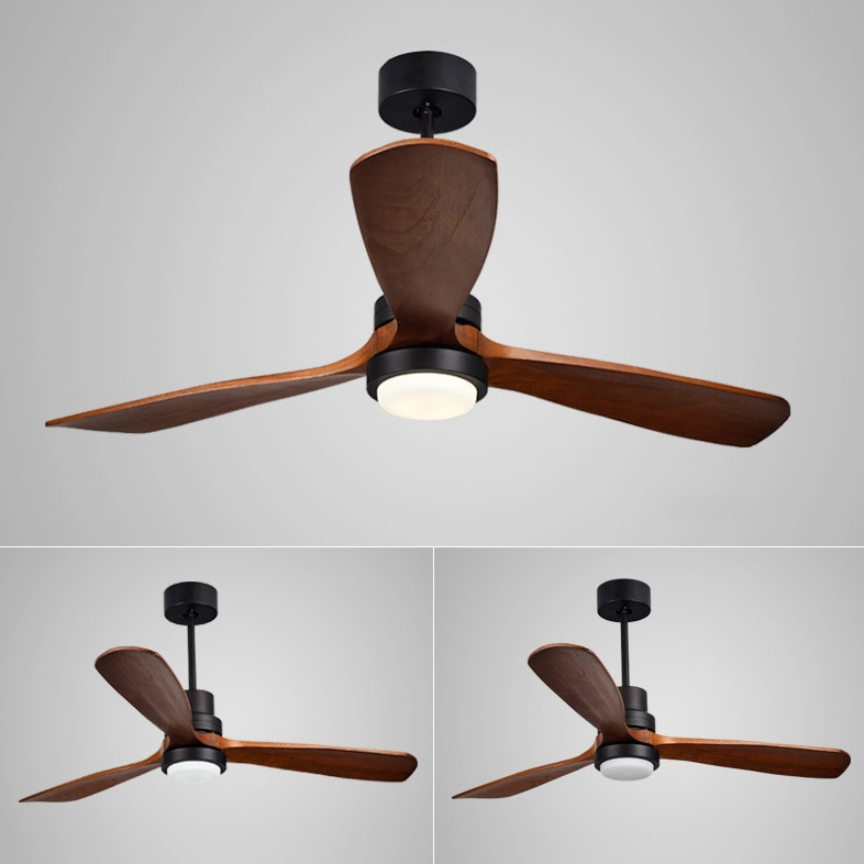 HMR - LED Ceiling Fan Light with 3 Blades and Remote Control in 52" L, Glass, Black and Walnut