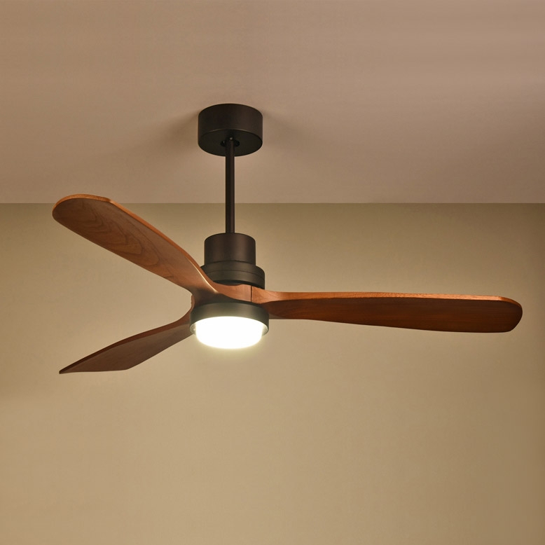 HMR - LED Ceiling Fan Light with 3 Blades and Remote Control in 52" L, Glass, Black and Walnut