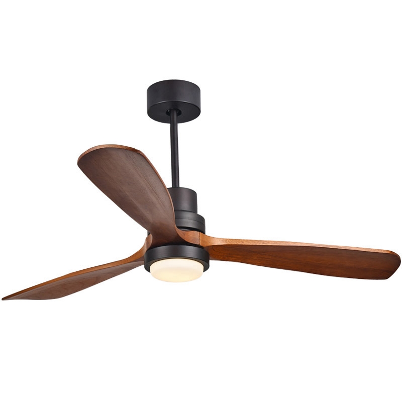 HMR - LED Ceiling Fan Light with 3 Blades and Remote Control in 52" L, Glass, Black and Walnut