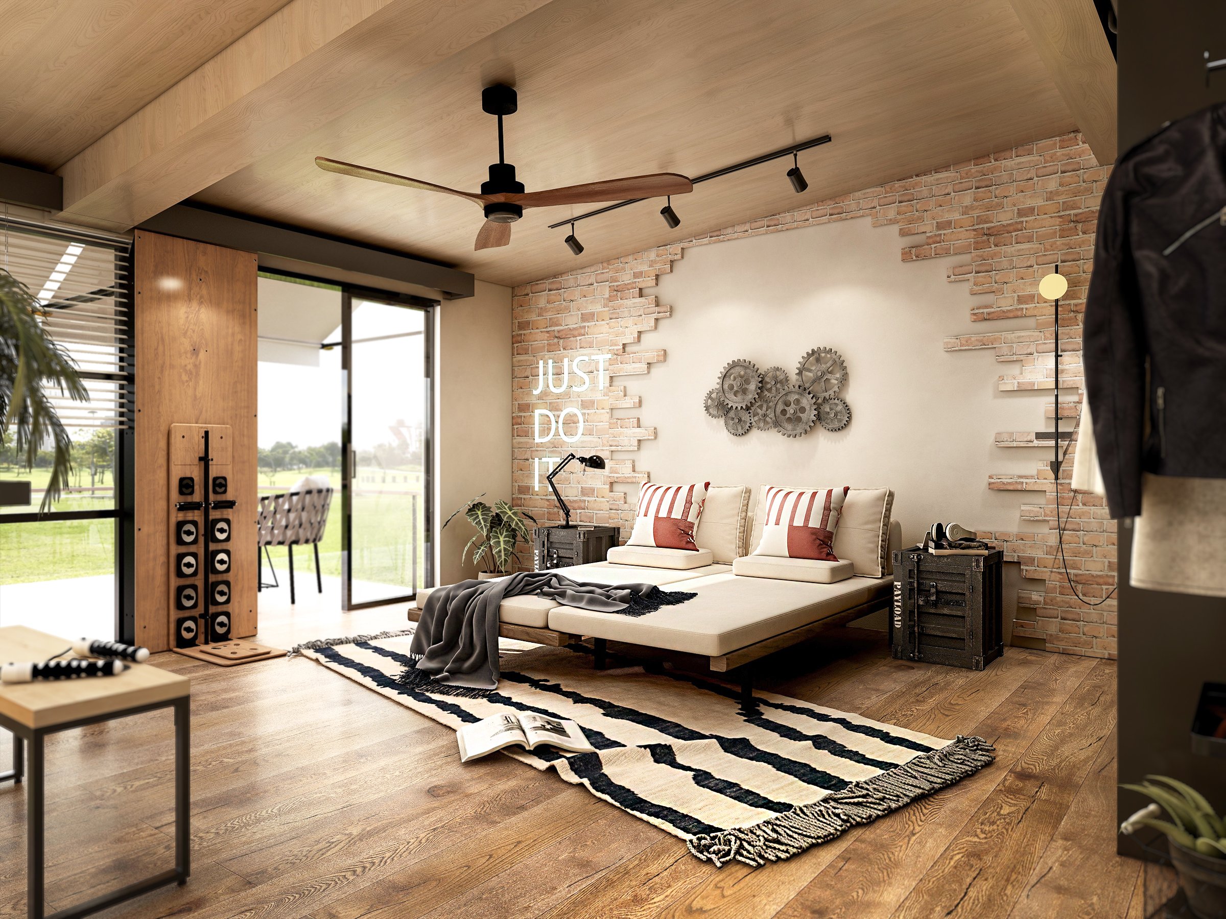 HMR - LED Ceiling Fan Light with 3 Blades and Remote Control in 52" L, Glass, Black and Walnut
