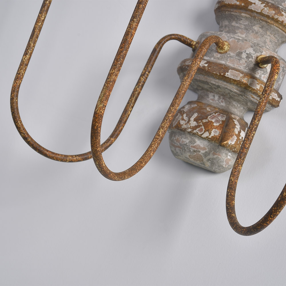 HMR - 3-Light Candle Wall Sconce Distressed Carved Design in Natural