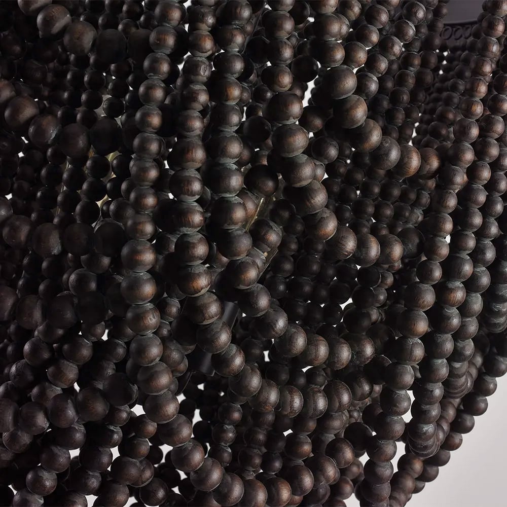 HMR - Rustic Wooden Cascade 3-Light Bead Chandelier in Black