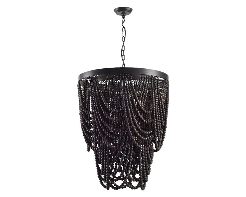 HMR - Rustic Wooden Cascade 3-Light Bead Chandelier in Black