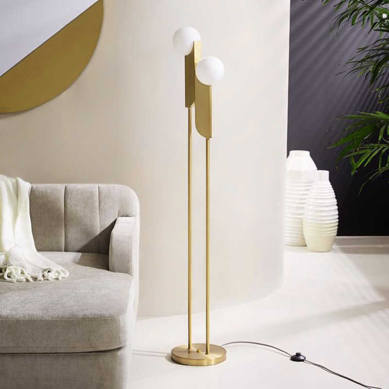 HMR - Torchiere Floor Lamp 2-Light with Glass Shade in Gold, Metal