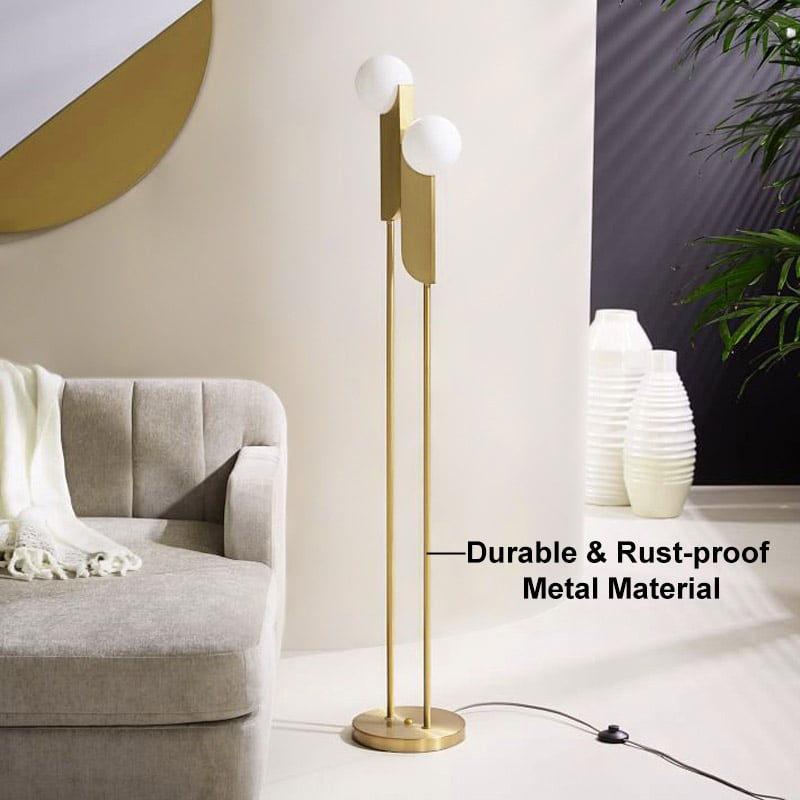 HMR - Torchiere Floor Lamp 2-Light with Glass Shade in Gold, Metal