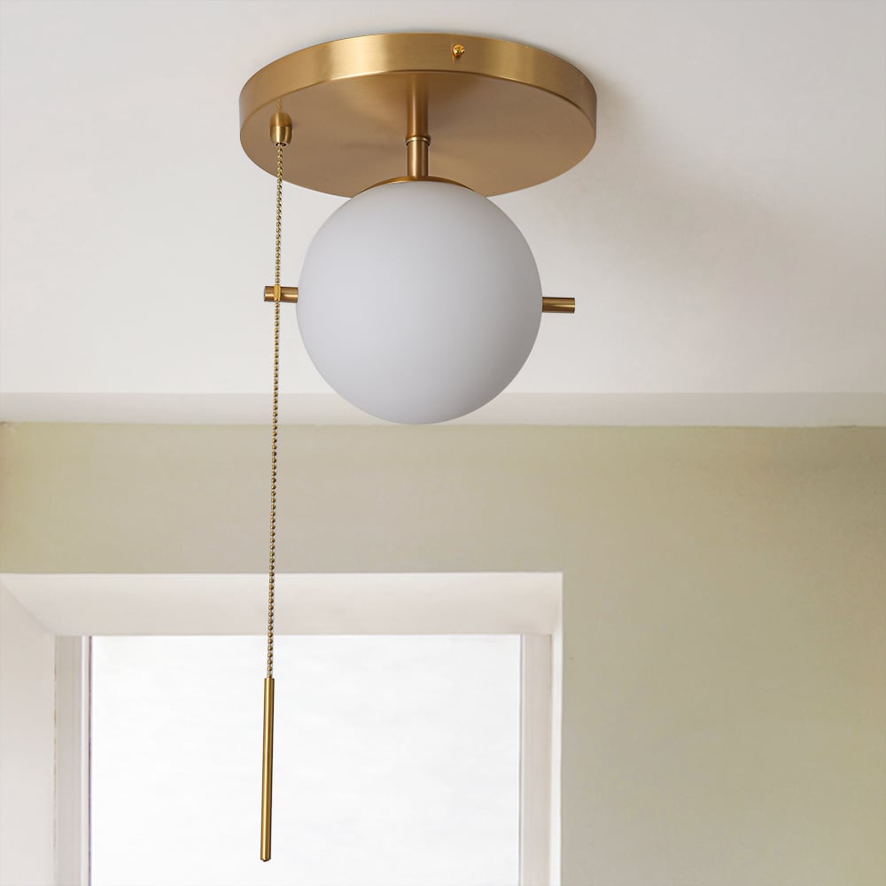 HMR - Gidu Pull Chain Globe Shade Semi Flush Mount in Metal, Glass