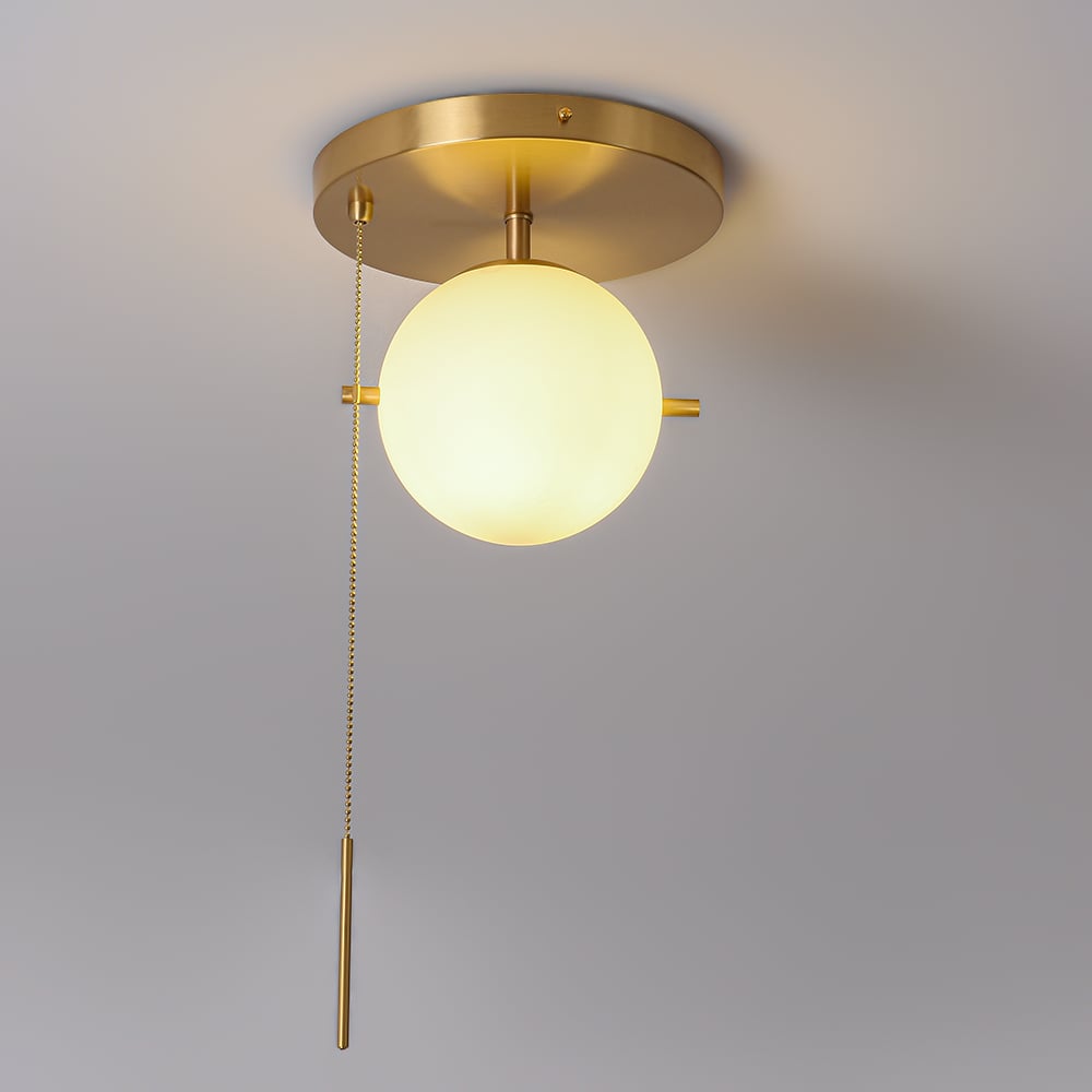 HMR - Gidu Pull Chain Globe Shade Semi Flush Mount in Metal, Glass