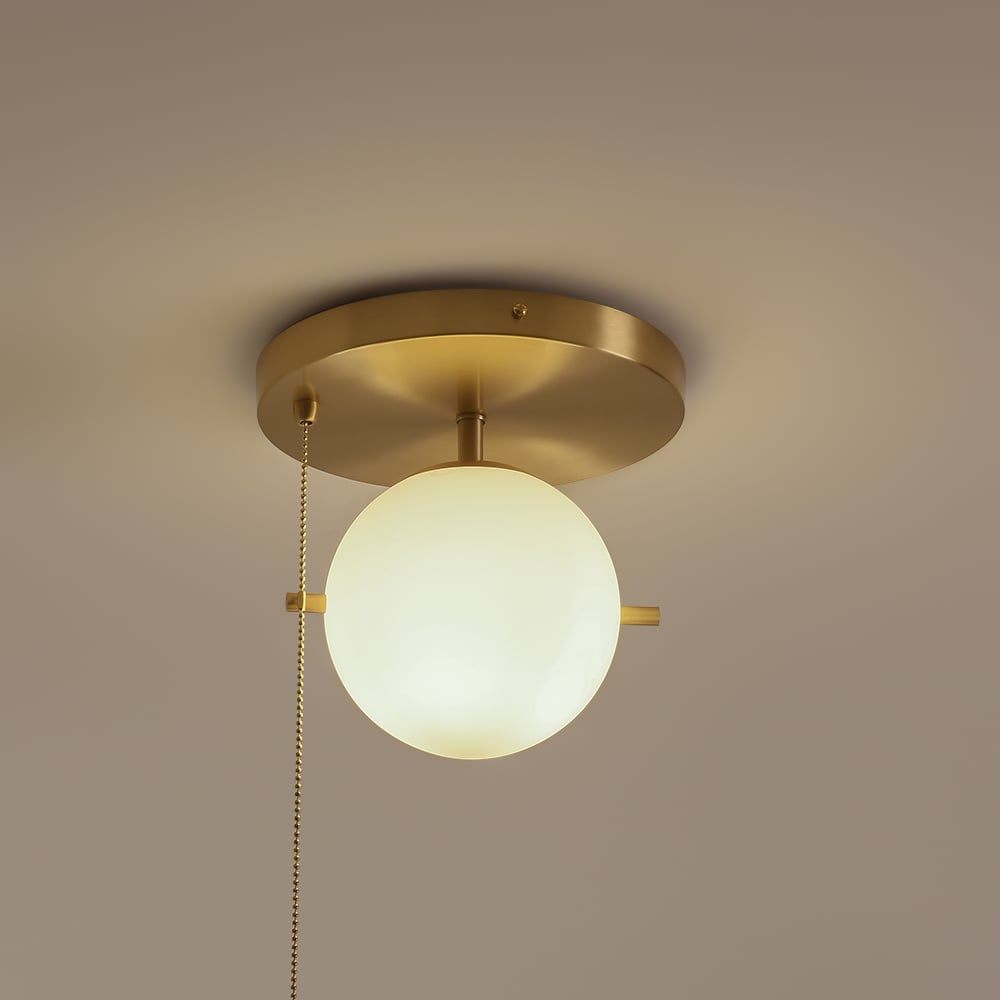 HMR - Gidu Pull Chain Globe Shade Semi Flush Mount in Metal, Glass