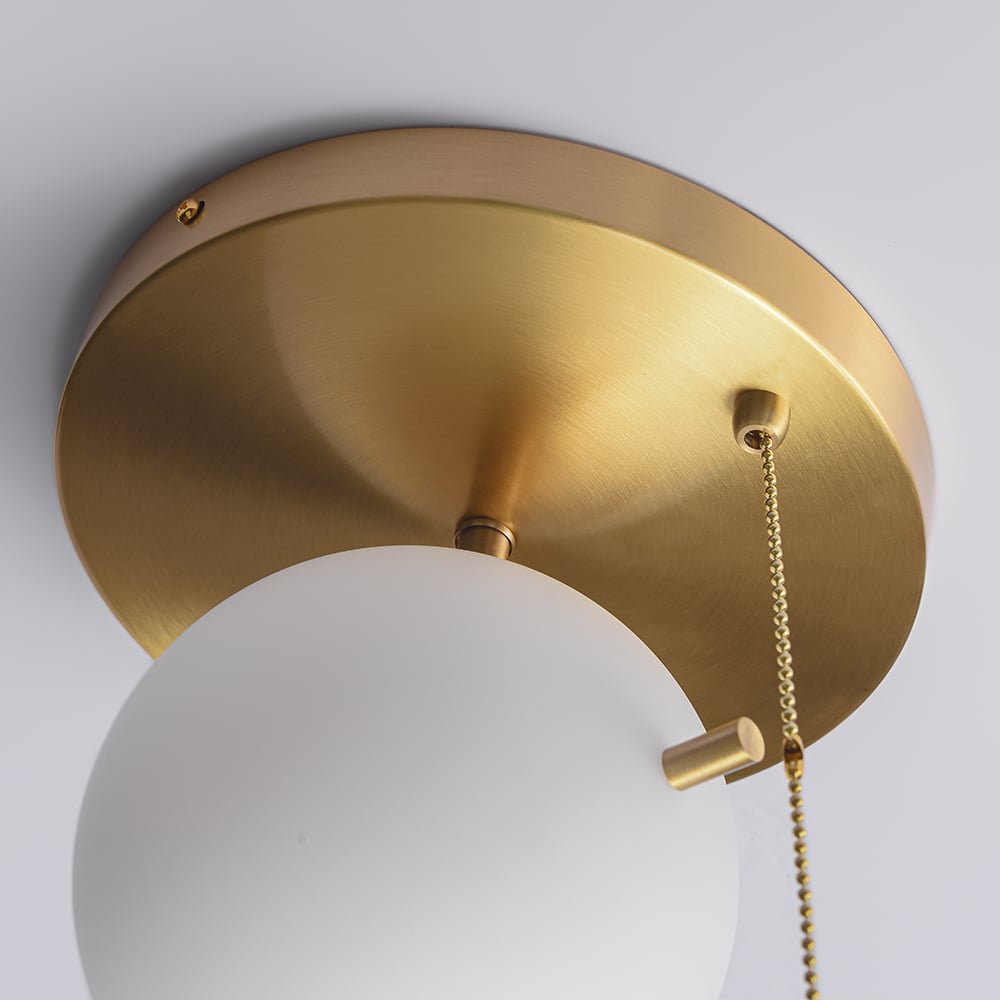 HMR - Gidu Pull Chain Globe Shade Semi Flush Mount in Metal, Glass
