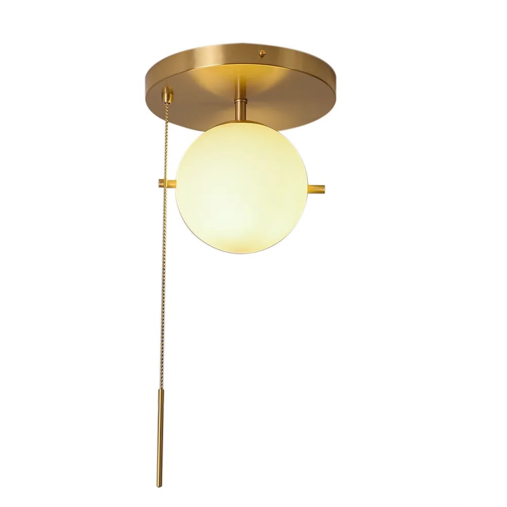 HMR - Gidu Pull Chain Globe Shade Semi Flush Mount in Metal, Glass