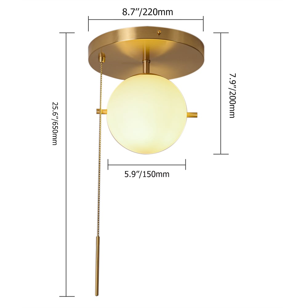 HMR - Gidu Pull Chain Globe Shade Semi Flush Mount in Metal, Glass