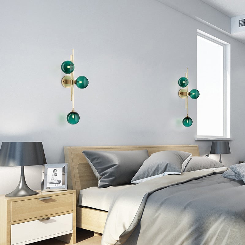 HMR - Gold 3-Light Glass Indoor Globe Sconce in Green