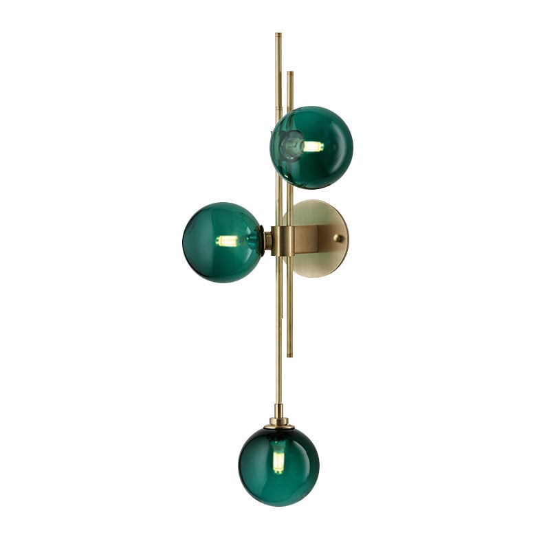 HMR - Gold 3-Light Glass Indoor Globe Sconce in Green