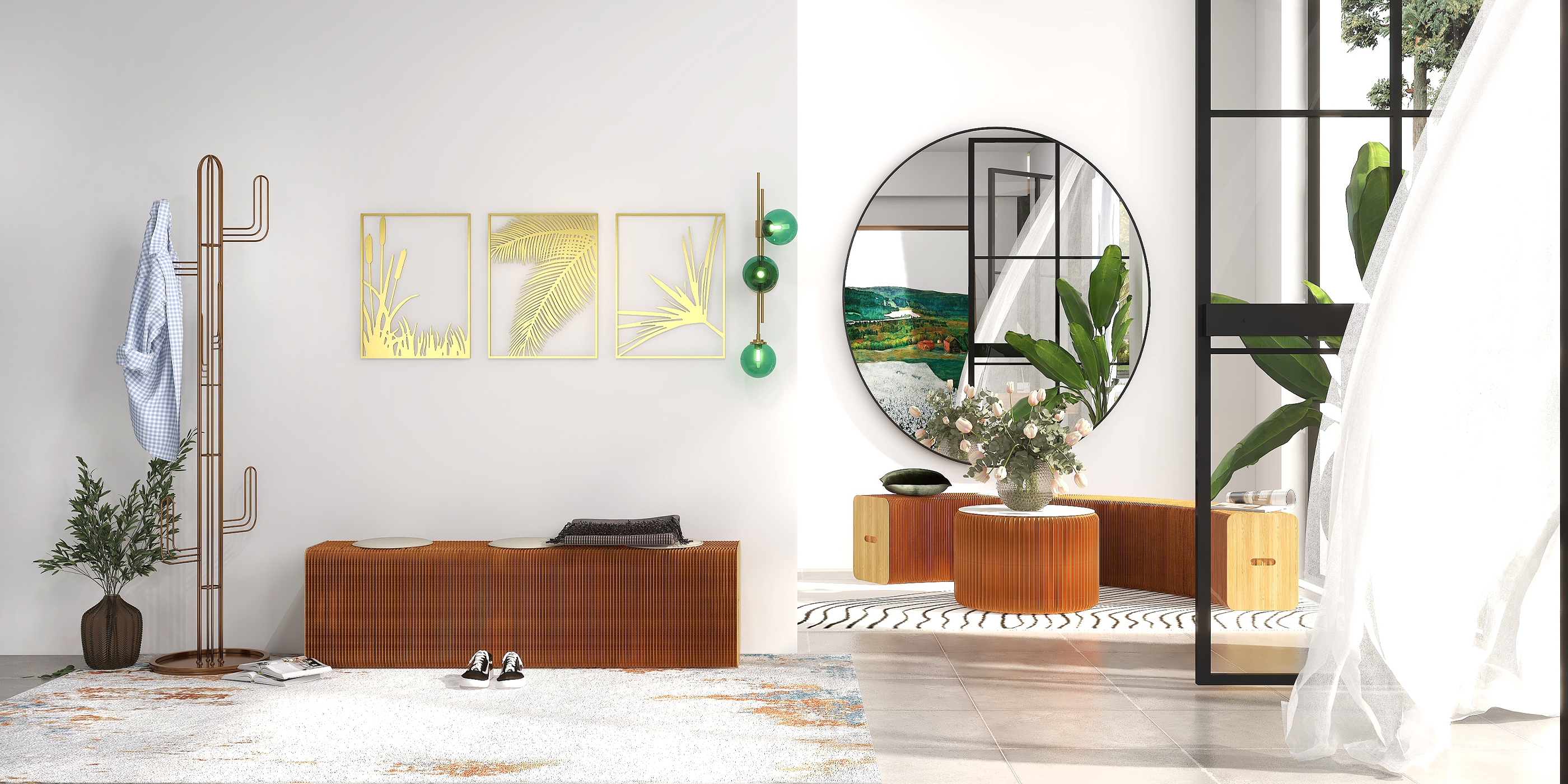 HMR - Gold 3-Light Glass Indoor Globe Sconce in Green