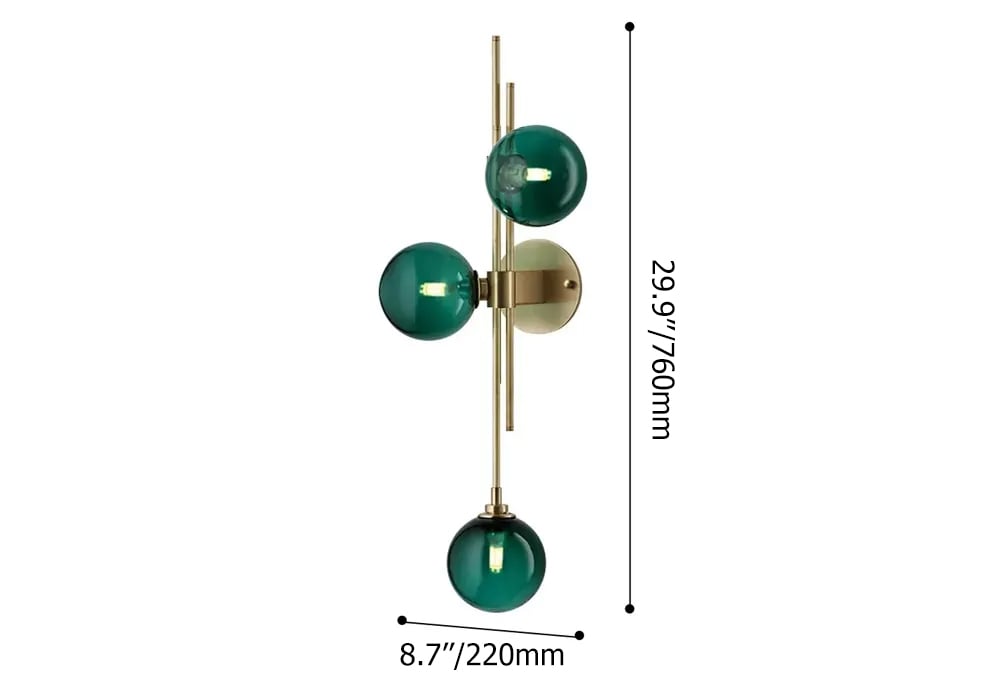 HMR - Gold 3-Light Glass Indoor Globe Sconce in Green