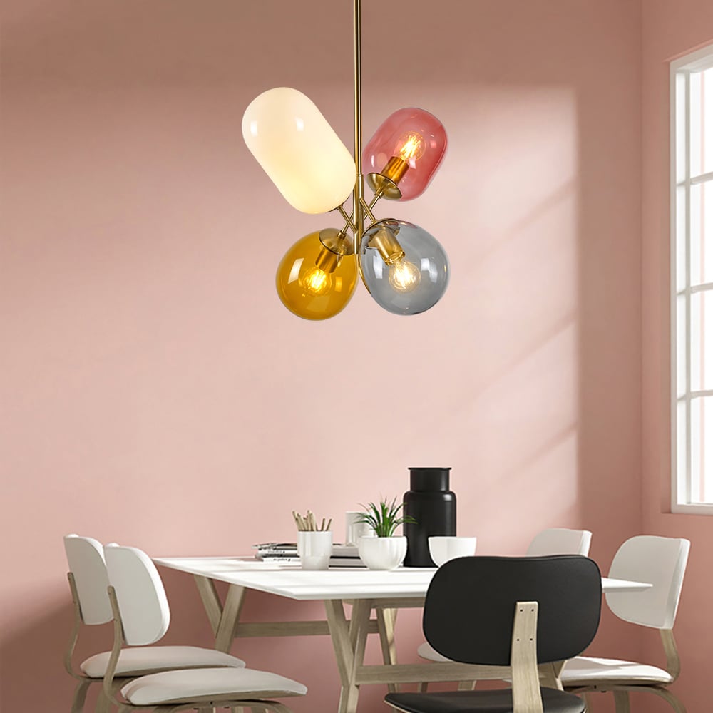 HMR - Modern 4-Light Glass Balloon Pendant Light in Multicolor