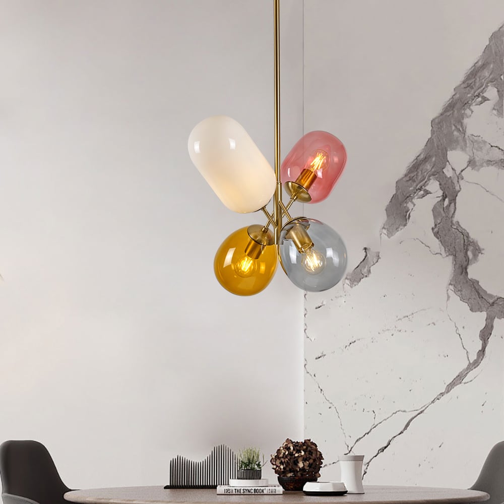HMR - Modern 4-Light Glass Balloon Pendant Light in Multicolor