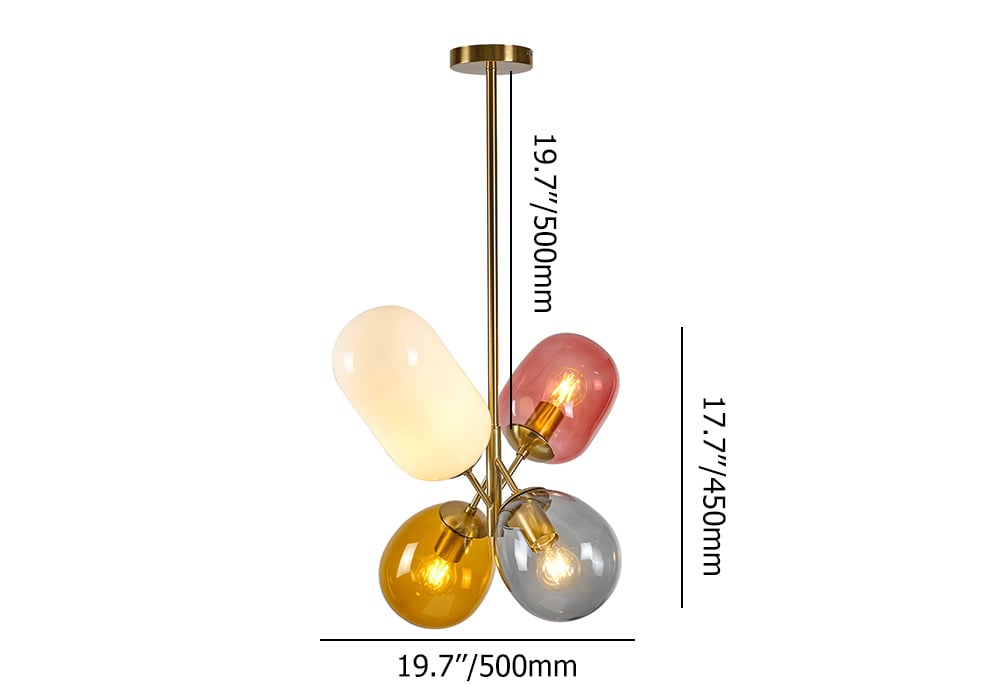 HMR - Modern 4-Light Glass Balloon Pendant Light in Multicolor
