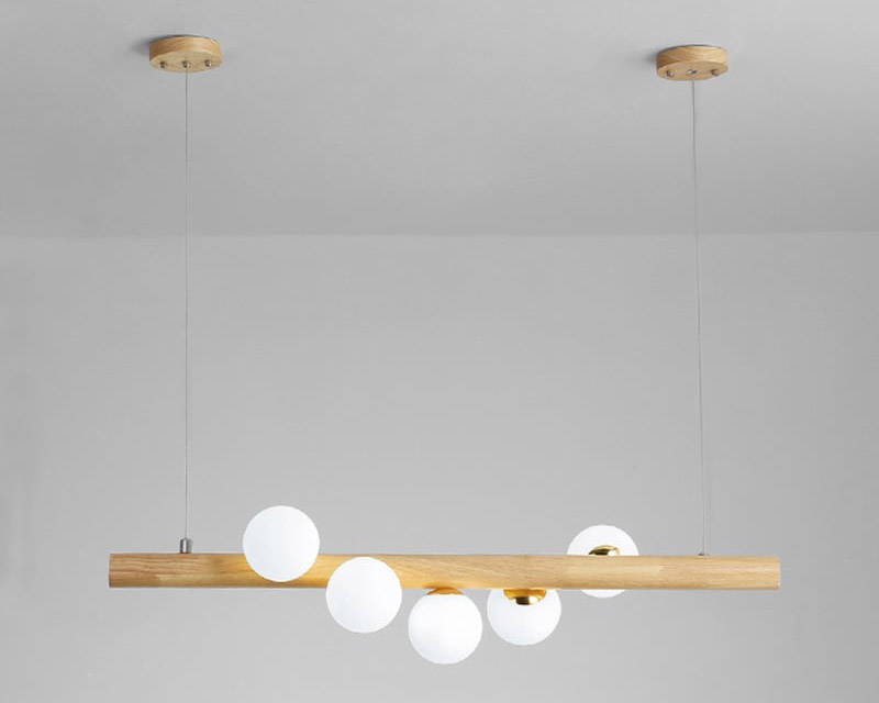 HMR Modern Linear 5-Light Kitchen Island Pendant Light Glass Globe - White