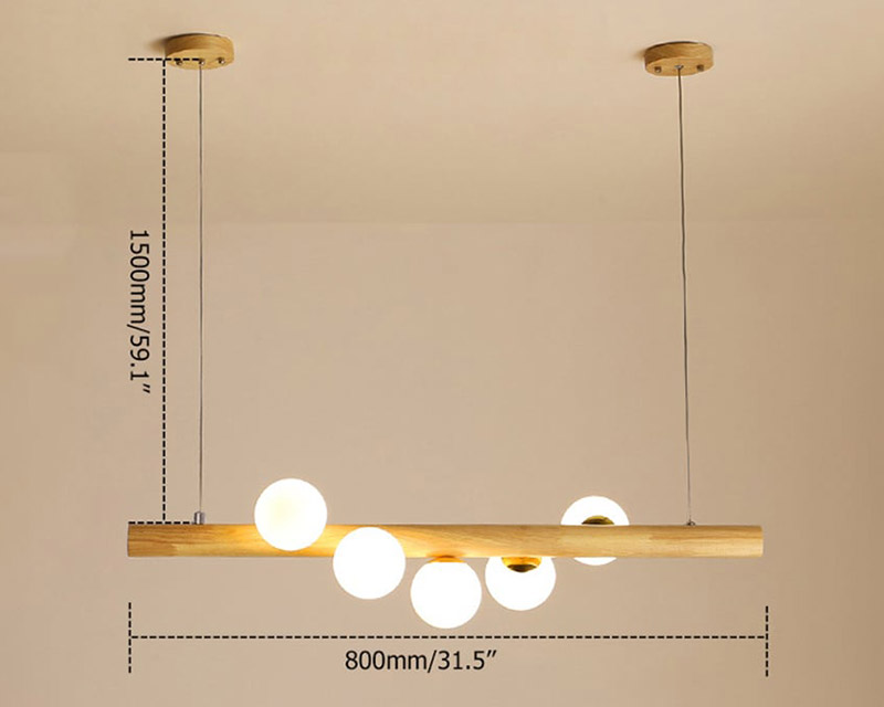 HMR Modern Linear 5-Light Kitchen Island Pendant Light Glass Globe - White