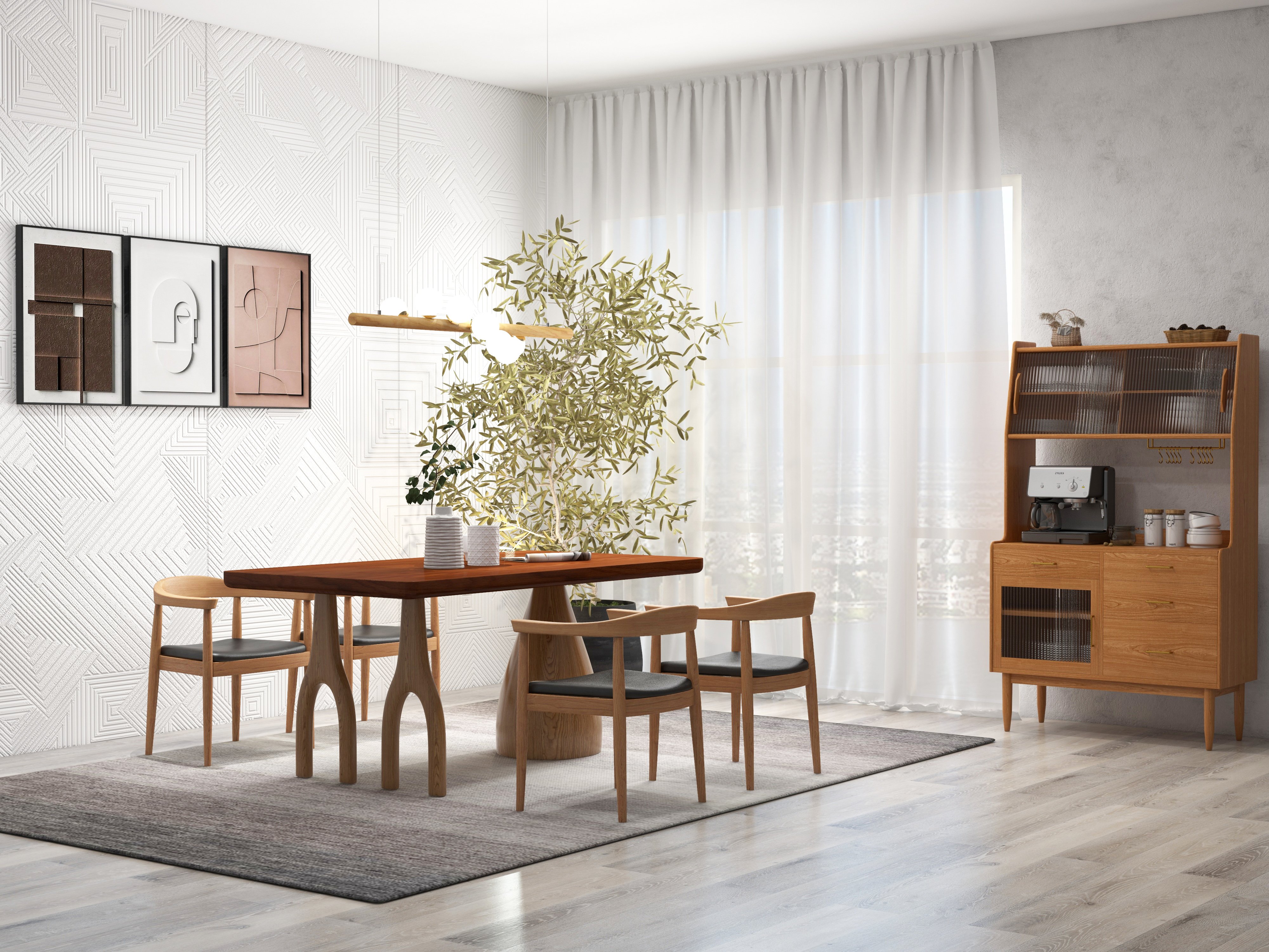 HMR Modern Linear 7-Light Kitchen Island Pendant Light Glass Globe - White