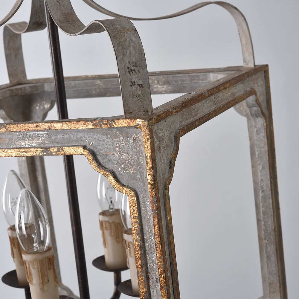 HMR - French 4-Light Lantern Chandelier Square Candelabra in Antique Gray