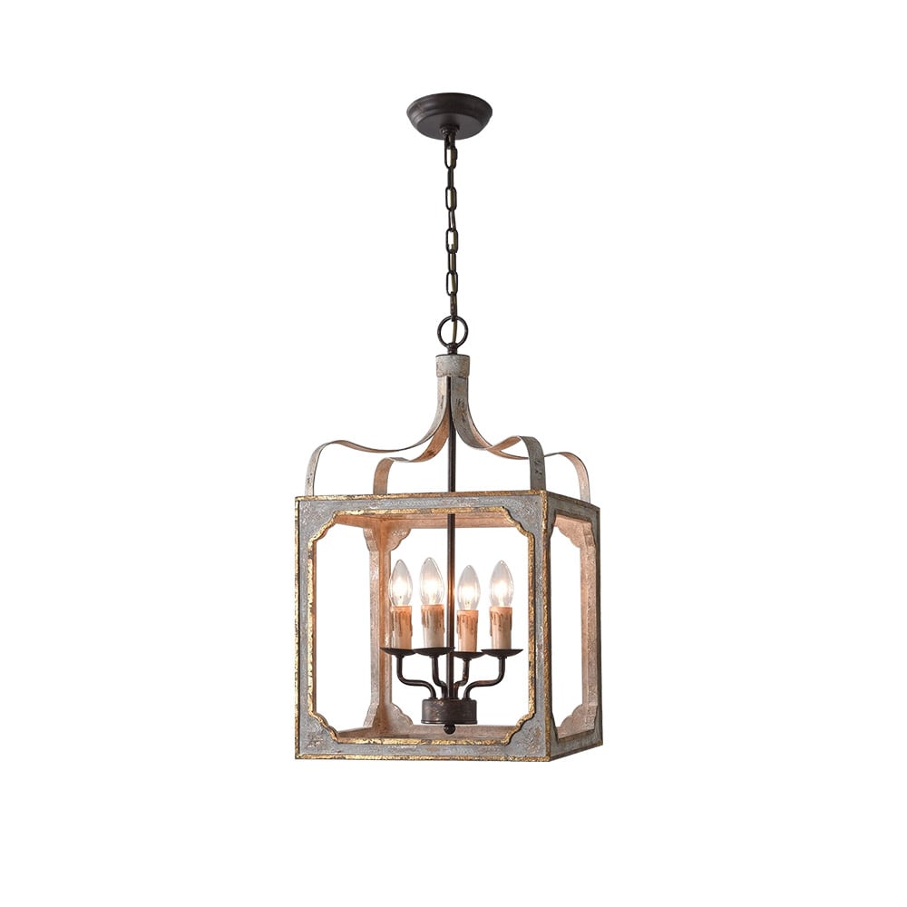 HMR - French 4-Light Lantern Chandelier Square Candelabra in Antique Gray