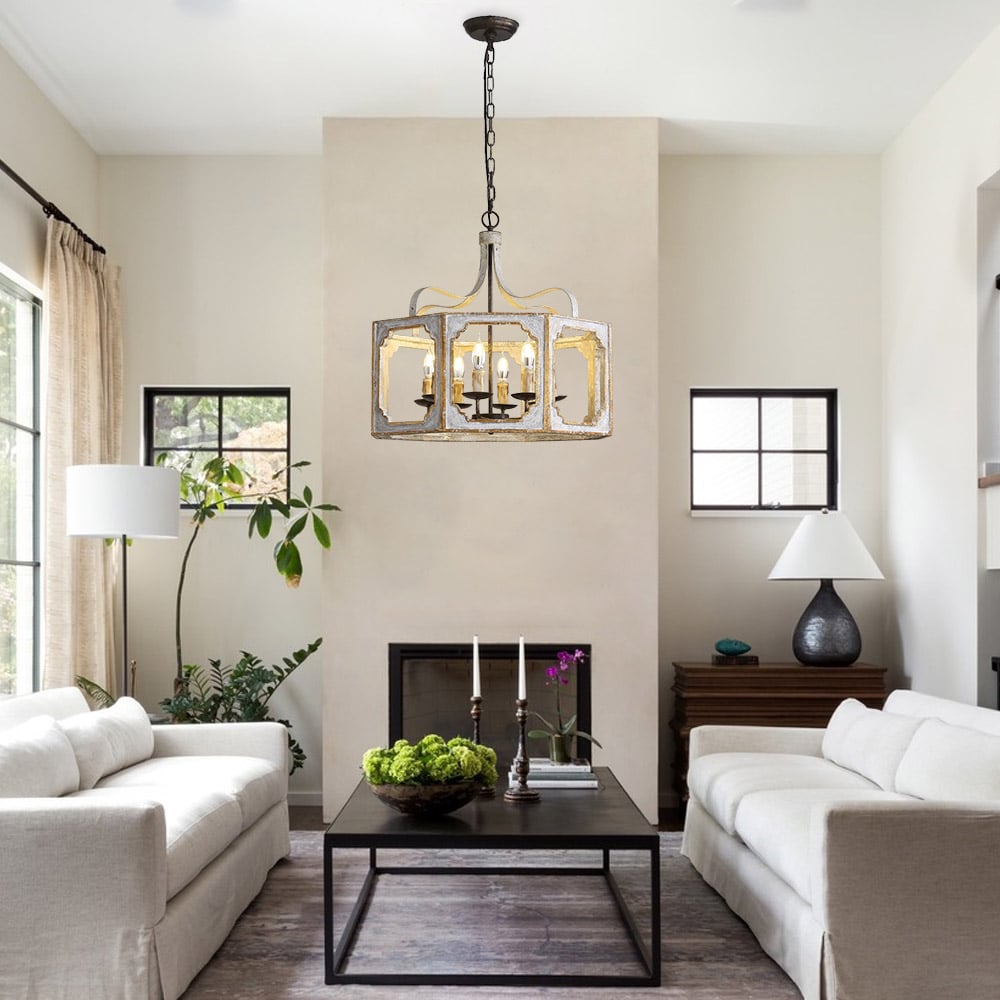 HMR - Lightelk French 8-Light Metal and Wood Chandelier in Antique Gray and Gold