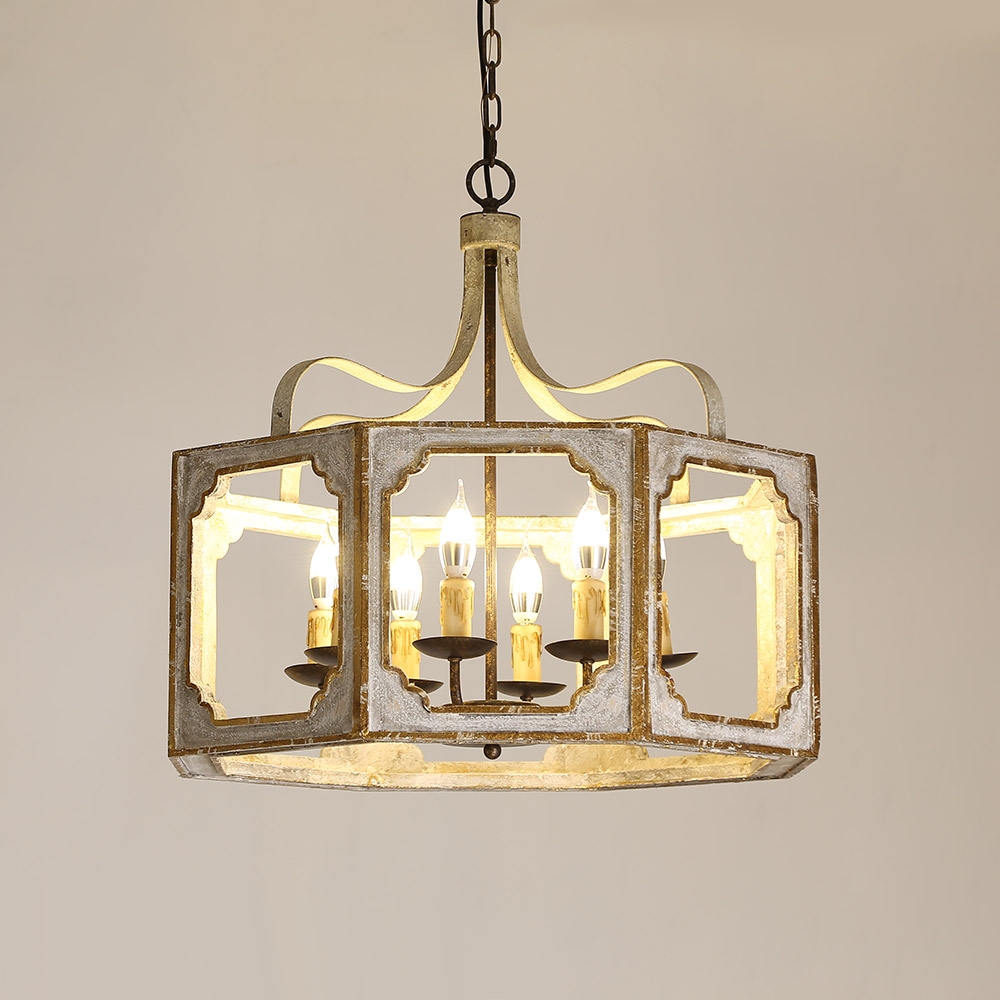 HMR - Lightelk French 8-Light Metal and Wood Chandelier in Antique Gray and Gold