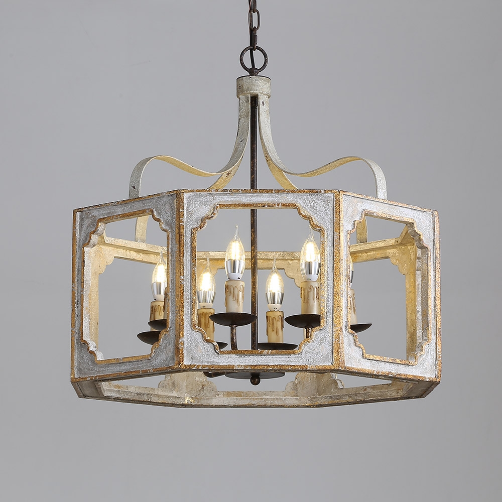 HMR - Lightelk French 8-Light Metal and Wood Chandelier in Antique Gray and Gold
