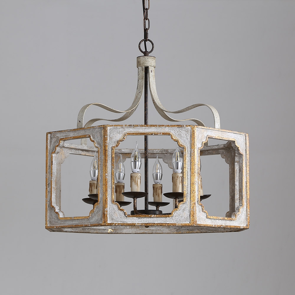 HMR - Lightelk French 8-Light Metal and Wood Chandelier in Antique Gray and Gold