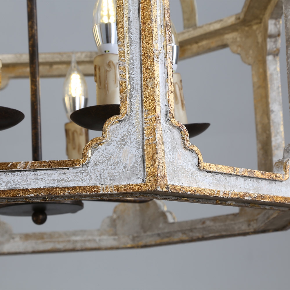 HMR - Lightelk French 8-Light Metal and Wood Chandelier in Antique Gray and Gold