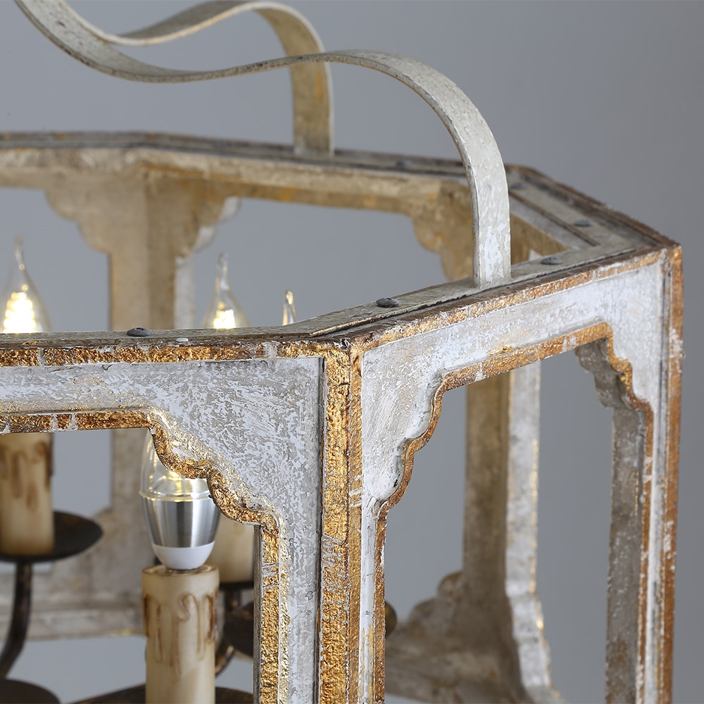 HMR - Lightelk French 8-Light Metal and Wood Chandelier in Antique Gray and Gold