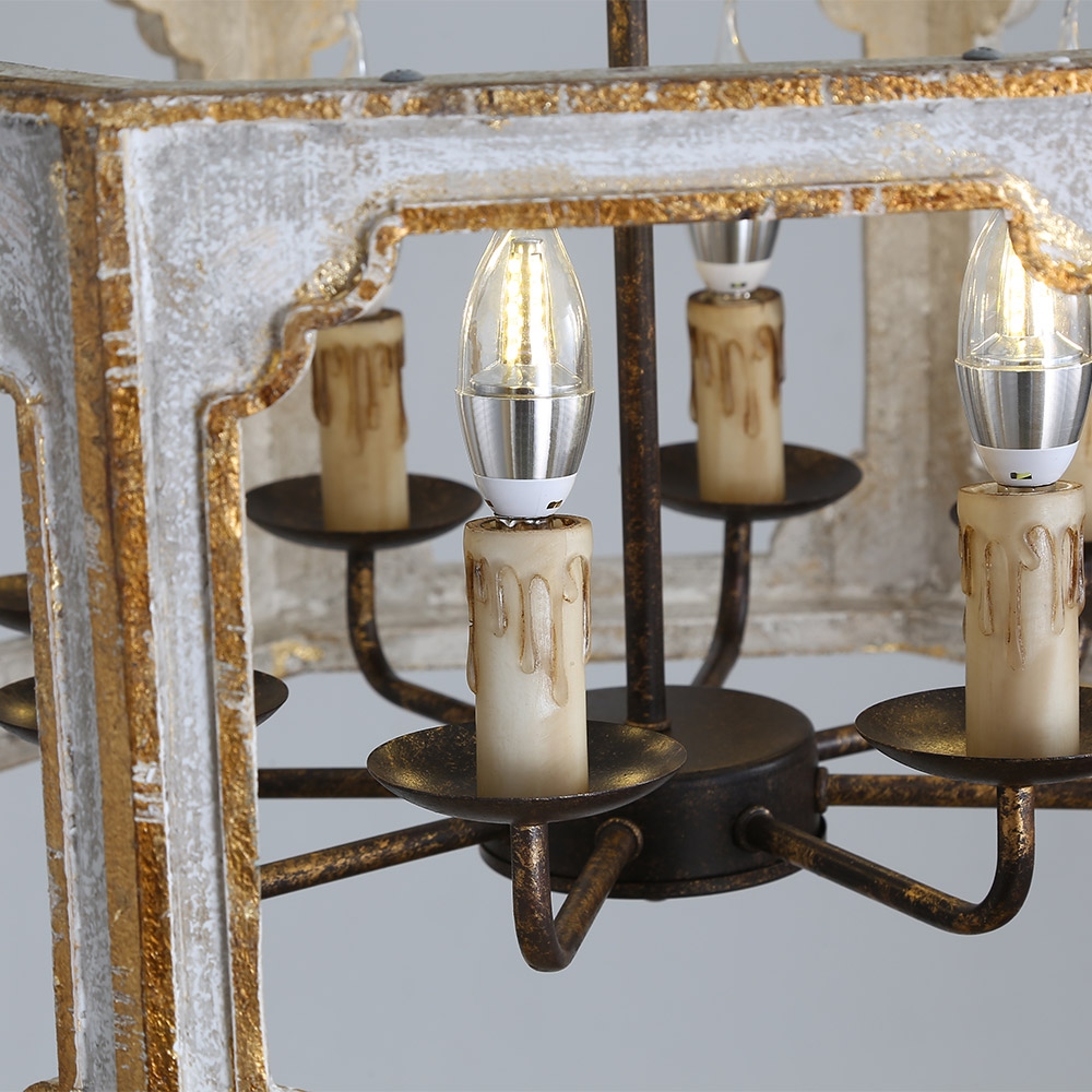 HMR - Lightelk French 8-Light Metal and Wood Chandelier in Antique Gray and Gold