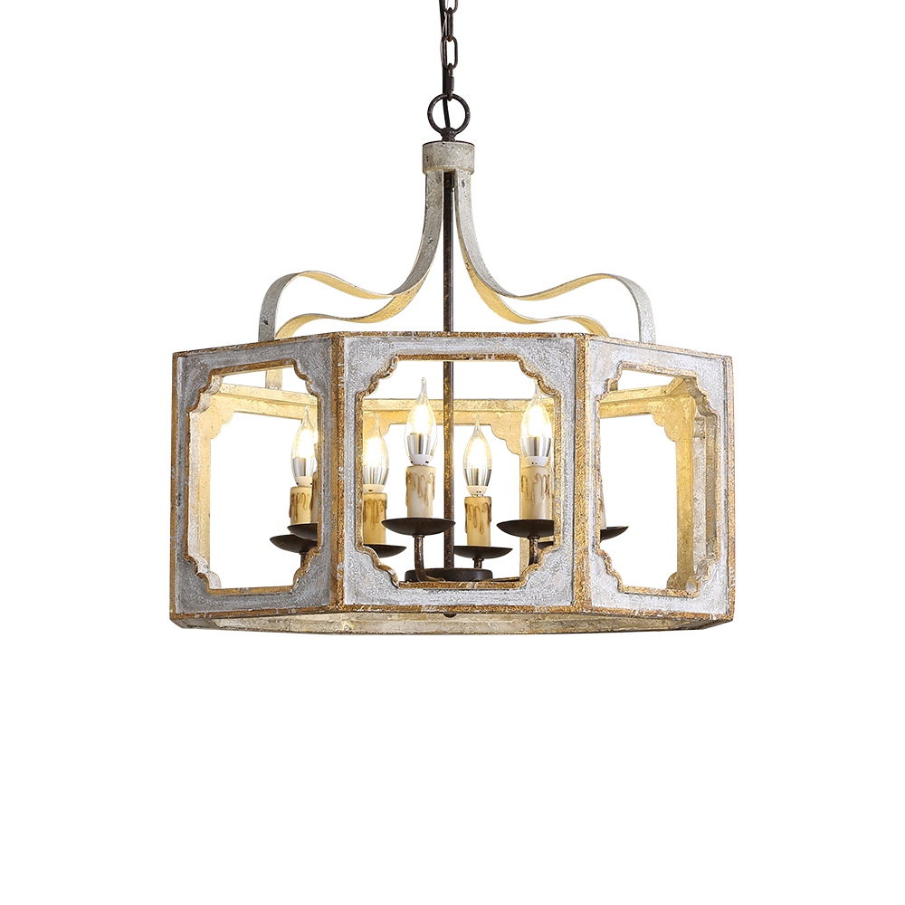 HMR - Lightelk French 8-Light Metal and Wood Chandelier in Antique Gray and Gold
