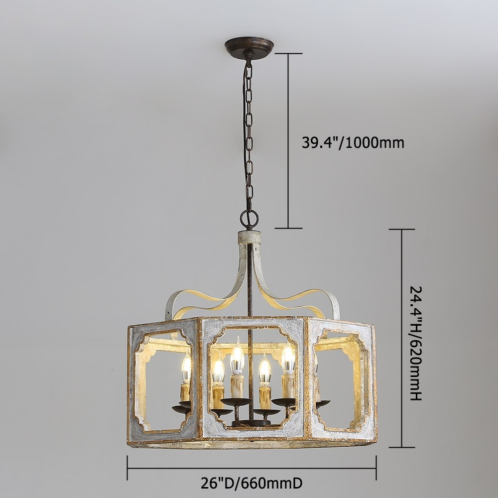 HMR - Lightelk French 8-Light Metal and Wood Chandelier in Antique Gray and Gold