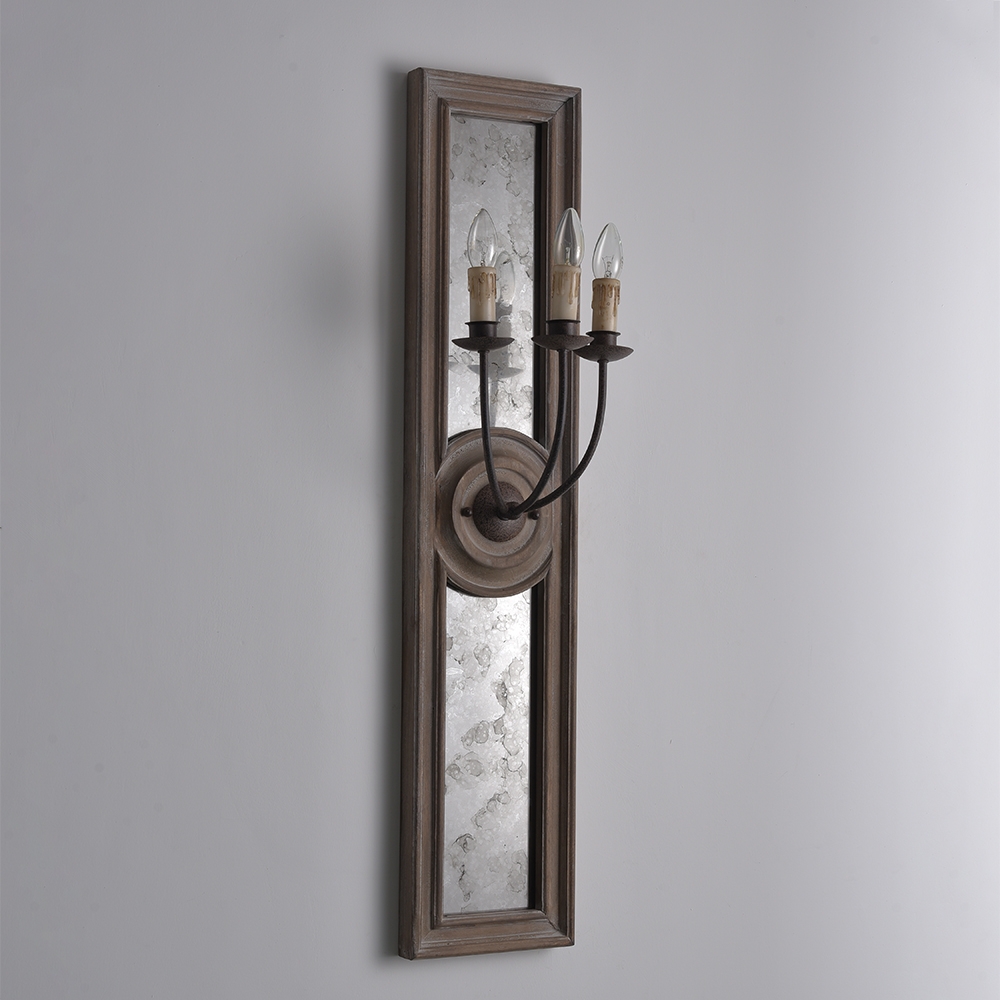 HMR - Candle 3-Light Mirrored Wall Sconce in Wood and Metal