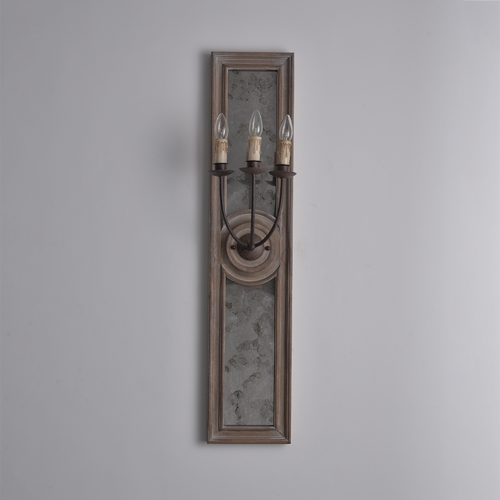 HMR - Candle 3-Light Mirrored Wall Sconce in Wood and Metal