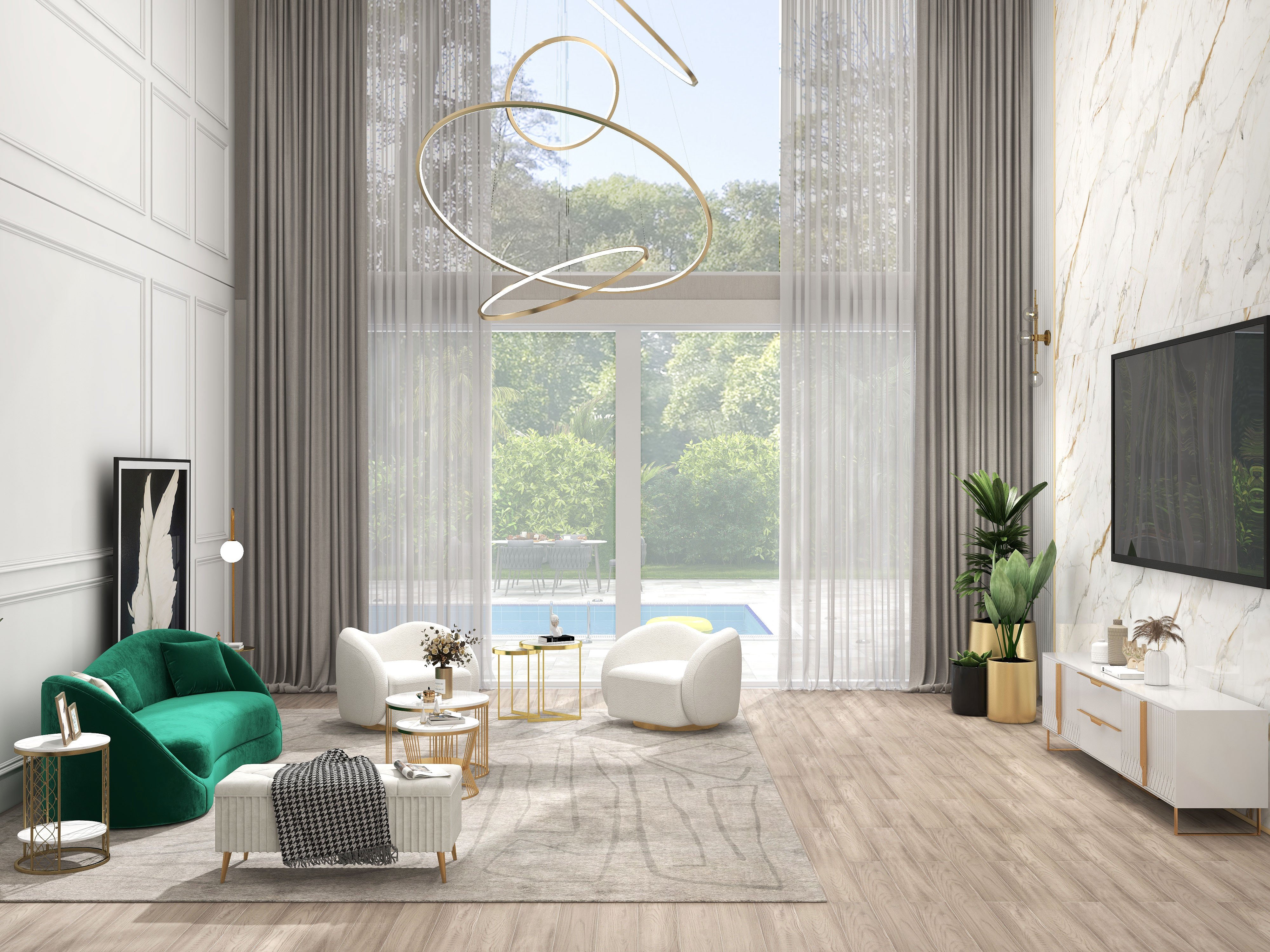 HMR - 60" Arc Floor Lamp with Shelf with Glass Shade and Marble Base in Gold