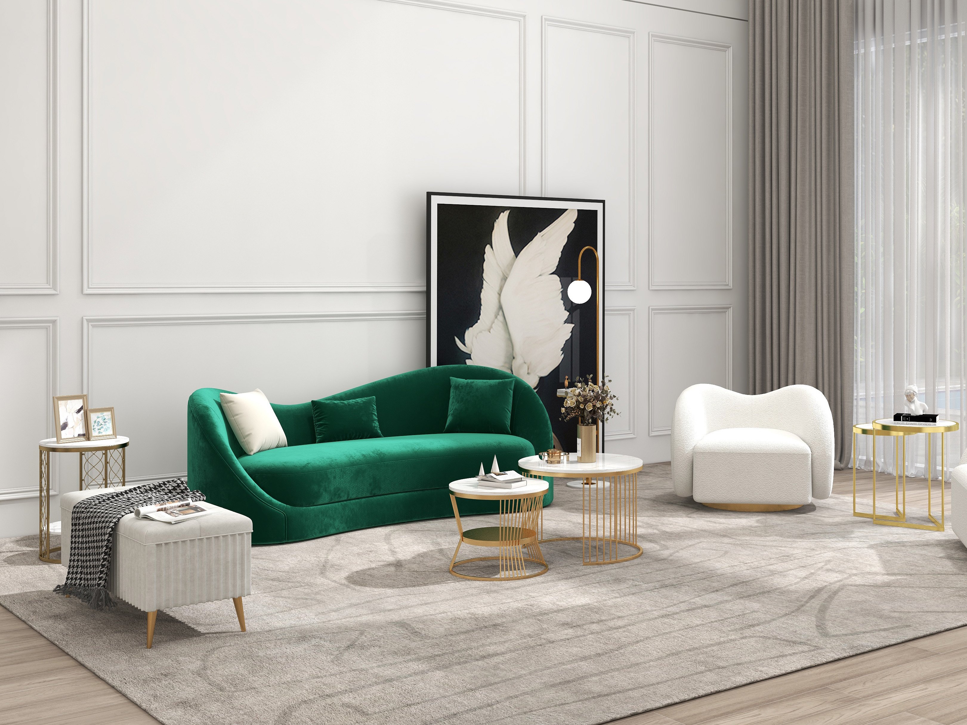 HMR - 60" Arc Floor Lamp with Shelf with Glass Shade and Marble Base in Gold