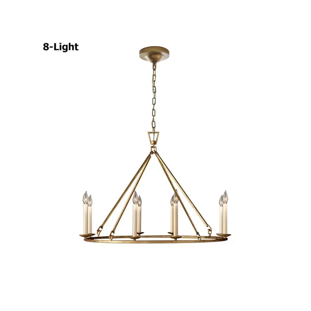 HMR - Rustic Candle Round Chandelier for Living Room in 8-Light