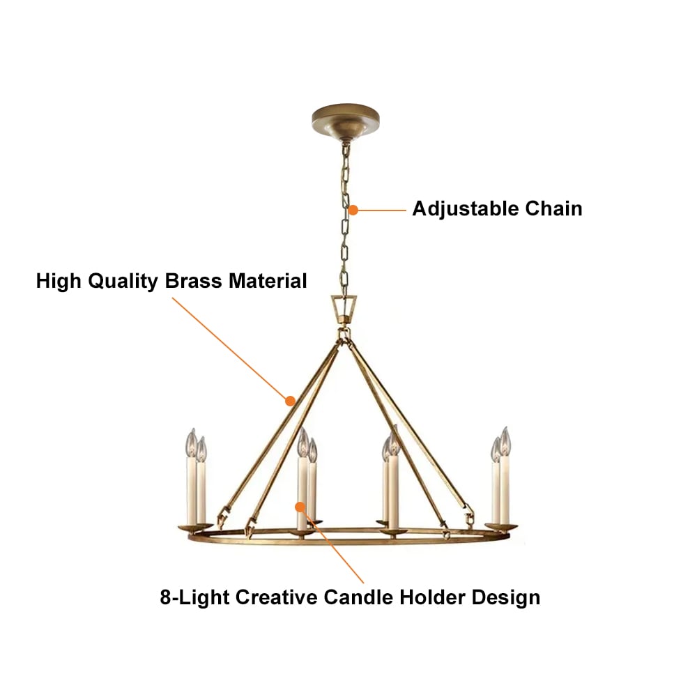 HMR - Rustic Candle Round Chandelier for Living Room in 8-Light