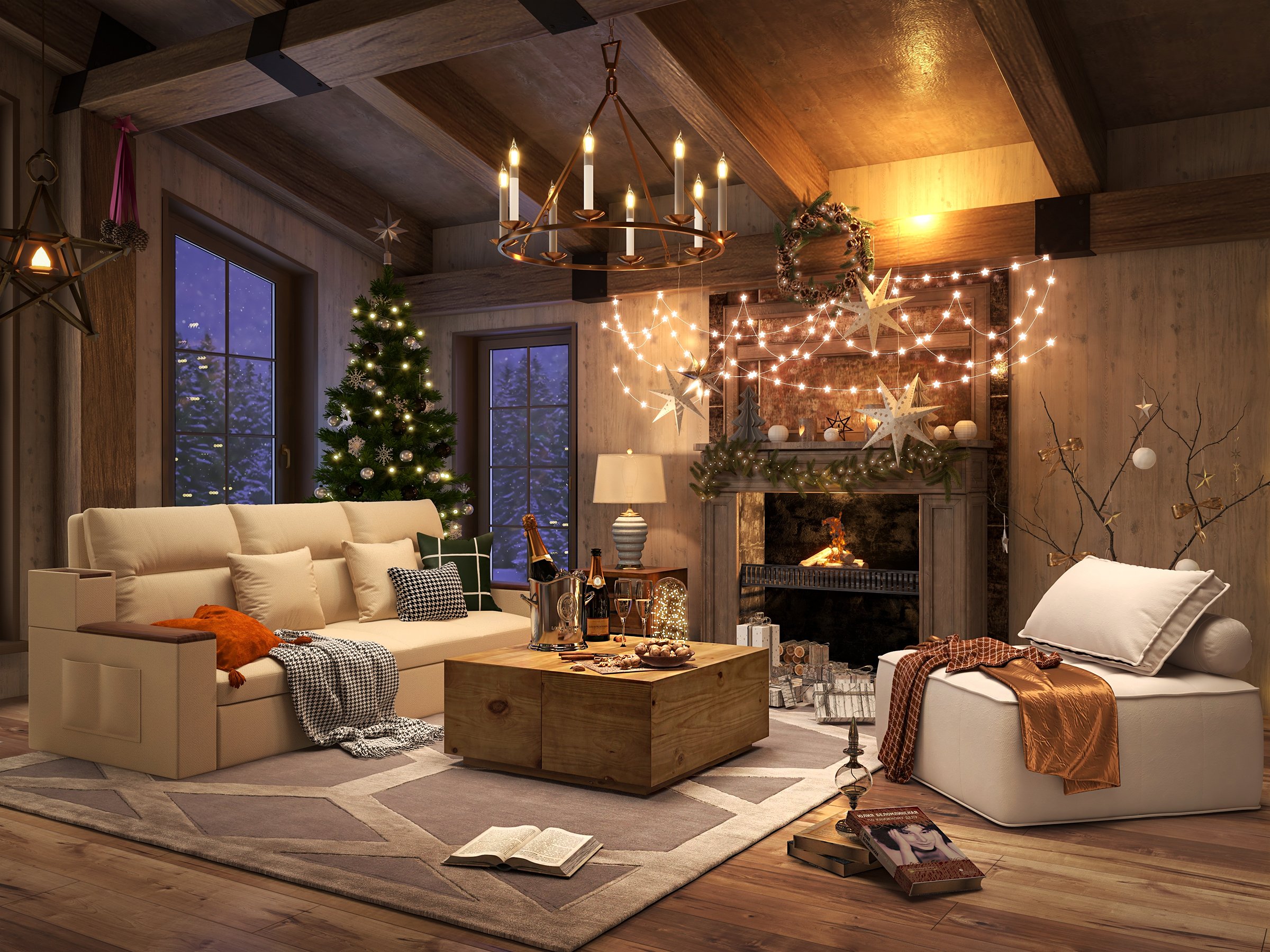 HMR - Rustic Candle Round Chandelier for Living Room in 8-Light