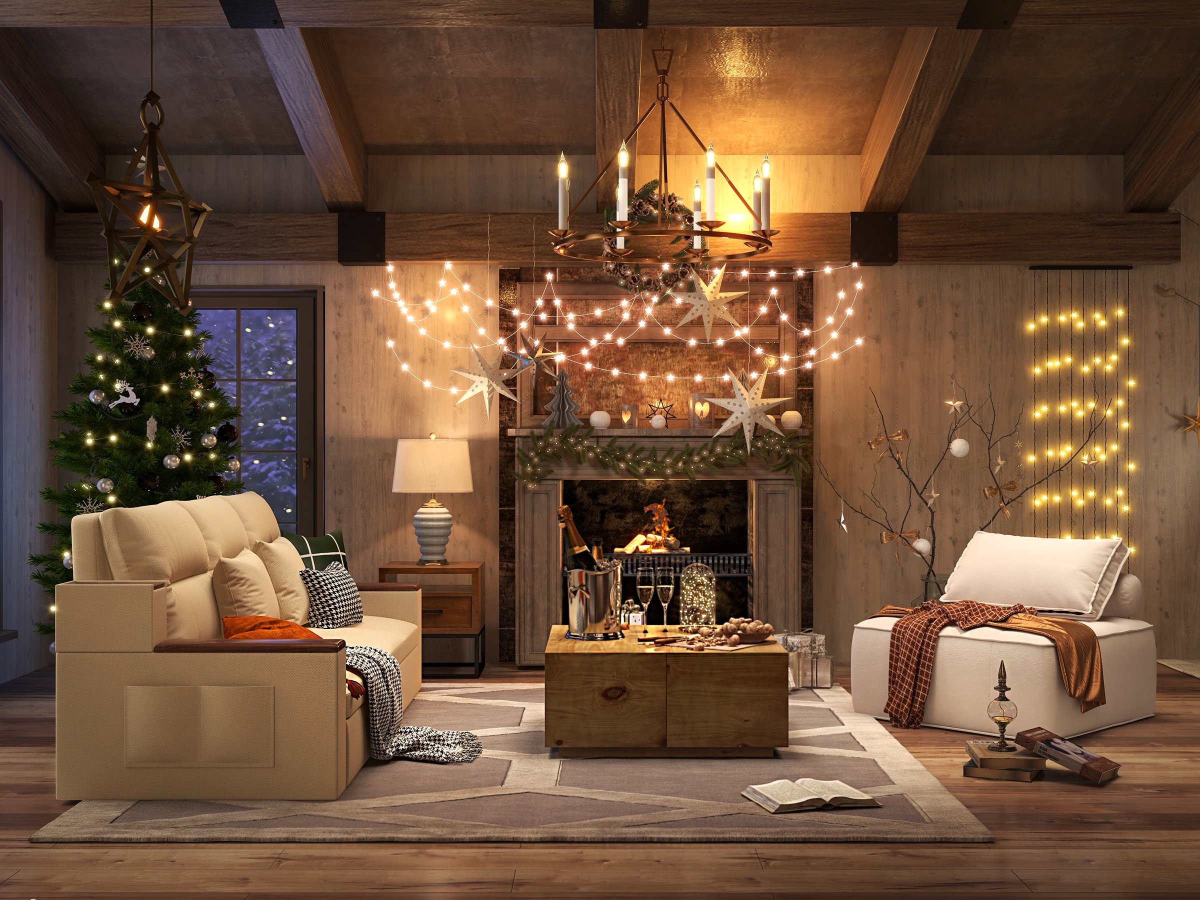 HMR - Rustic Candle Round Chandelier for Living Room in 8-Light